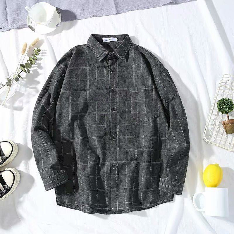 Mens Slim-Fit Casual Lightweight Long-Sleeve Plaid Shirt